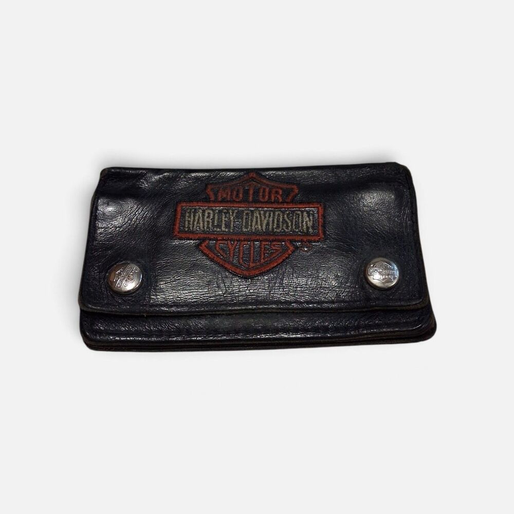 Vintage 80s/90s Harley-Davidson Black Leather Billfold Embroidered Wallet  USA